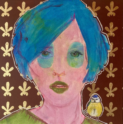 "einfach mal grün" 40 x 40 Acryl + Blattgold a. LW