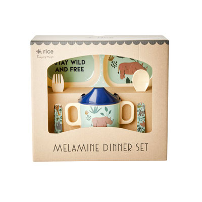 Dinner Set "Jungel" mit Teller, Besteck und Becher aus Melamin von Rice (spülmaschinenfest) 29,90€