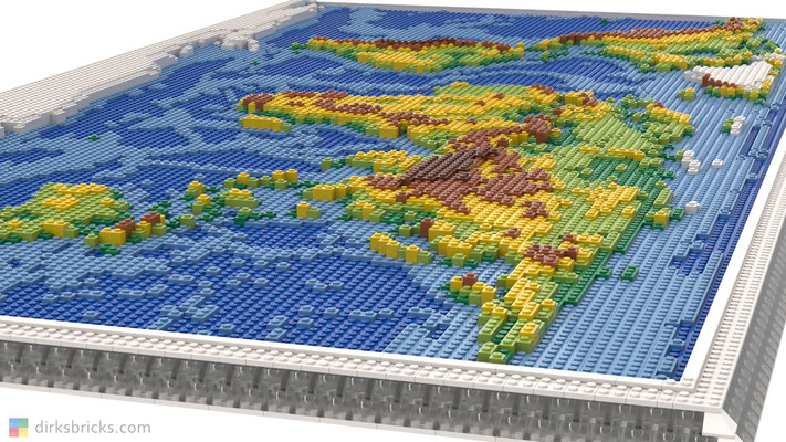 Dirks LEGO® World Map LED frame - closeup asia