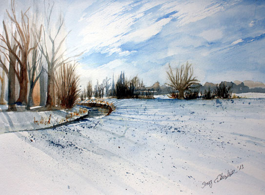 Winterlandschaft bei Freising 2013 Aquarell 30 x 40 cm