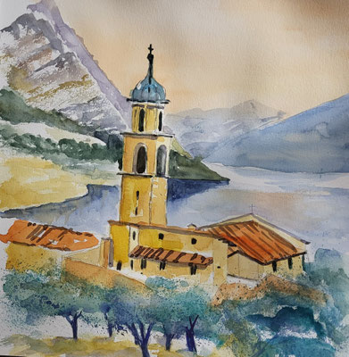 Chiesa San Benedetto Limone sul Garda Aquarell 2024 Inez Eckenbach-Henning