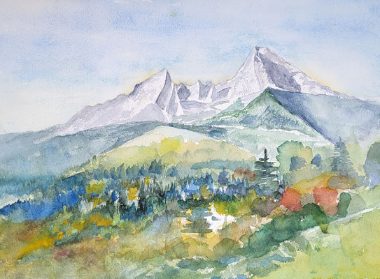 Der Watzmann Aquarell 2024 40x30 cm Inez Eckenbach-Henning - verkauft