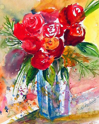 Tulpenstrauß Aquarell 40 x 30 cm