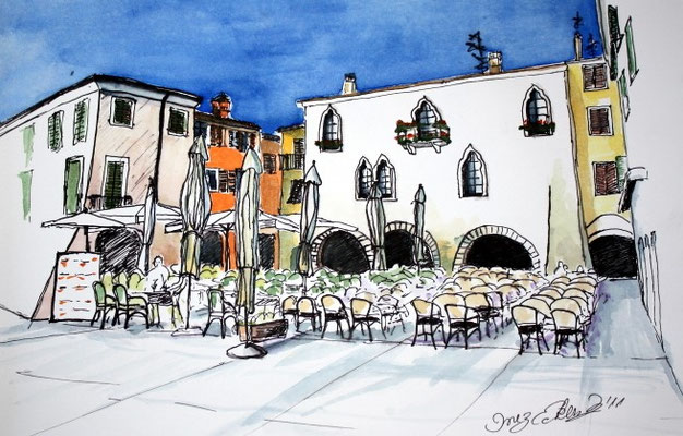 Garda, Gardasee Aquarell mit Fineliner