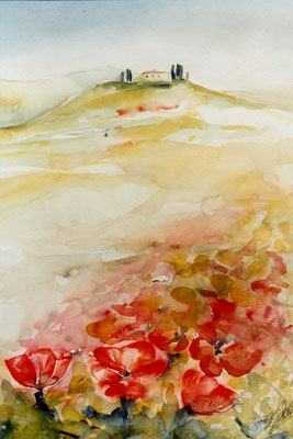 Toskana Landschaft Aquarell - verkauft