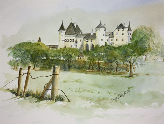 Schloss Frauenstein in Kärnten Aquarell