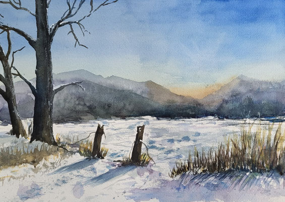 Schneelandschaft Aquarell 2024 26x35 cm Inez Eckenbach-Henning