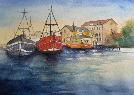 Fischereihafen Ostsee Aquarell 2024 26x35 cm Inez Eckenbach-Henning
