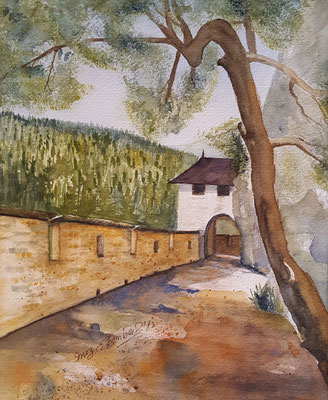 Aufgang Burg Hochosterwitz Aquarell 30 x 40 cm