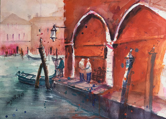 Mercato del Pesce Venezia Aquarell 2025 26x36cm auf Arches