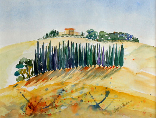 Toskana Landschaft Aquarell