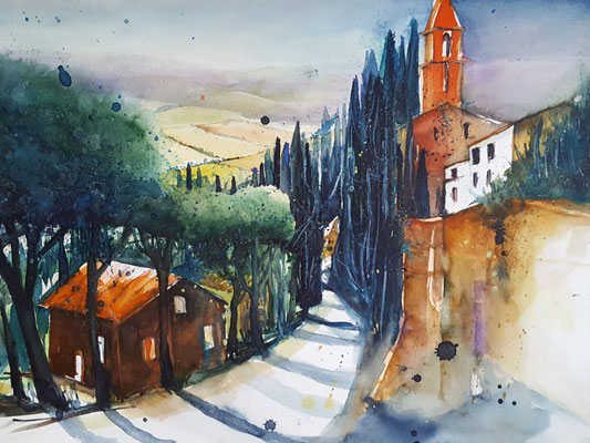 Pienza Toskana 2020 Aquarell 32 x 24 cm