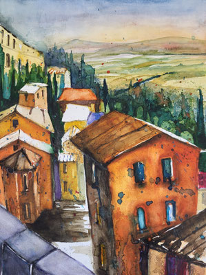 Montepulciano Toskana Aquarell 2023 24 x32 cm