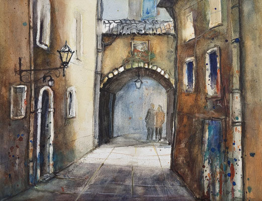 Gasse in Garda, Gardasee Aquarell 2023 40x30 cm Inez Eckenbach-Henning