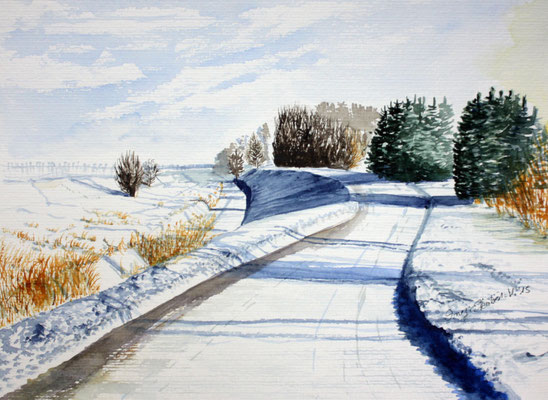 Winter Hallbergmoos Aquarell 2015 24 x 32 cm