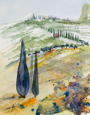 Toskana Landschaft Aquarell