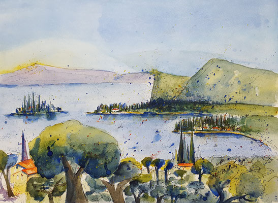 Manerba del Garda Gardasee Aquarell 40 x 50 cm