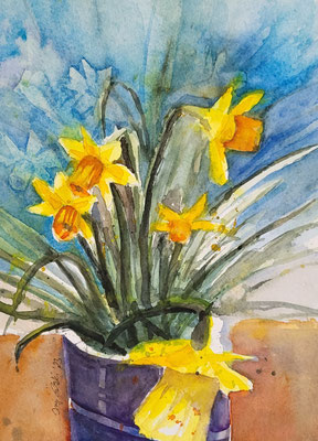 Narzissen Aquarell 2023, 24x32 cm Inez Eckenbach-Henning