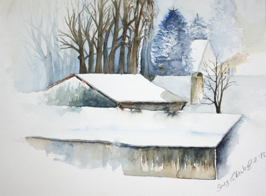 Winter in Hallbergmoos 2013 Aquarell 24 x 32 cm