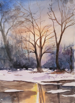 Winterlandschaft Sonnenuntergang2025 Aquarell 2025 32x24 cm