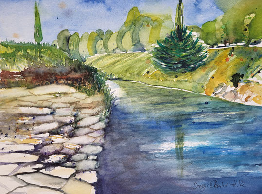Goldach Hallbergmoos Aquarell 2022, 32 x 24 cm Inez Eckenbach-Henning