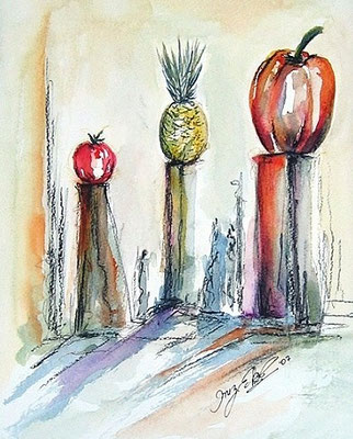 Obstsäulen Aquarell 
