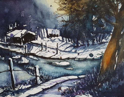Winterlandschaft 2019 Aquarell 24 x 32 cm