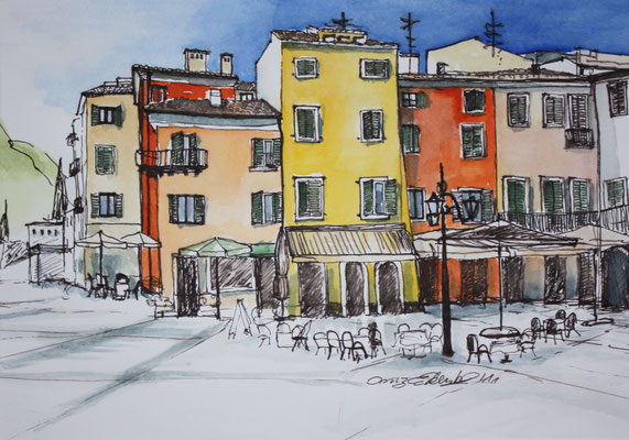 Garda, Gardasee Aquarell mit Fineliner
