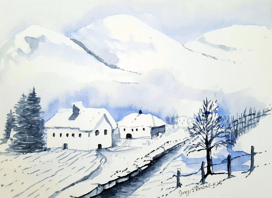Schneelandschaft 2016 Aquarell 24 x 32 cm