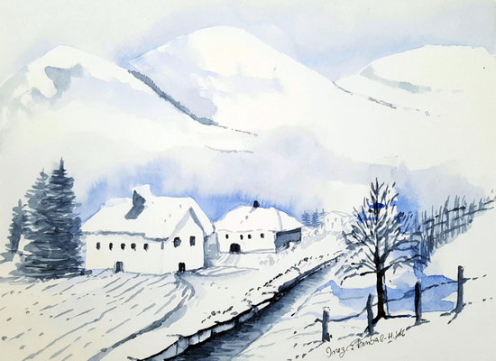 Schneelandschaft 2016 Aquarell 24 x 32 cm