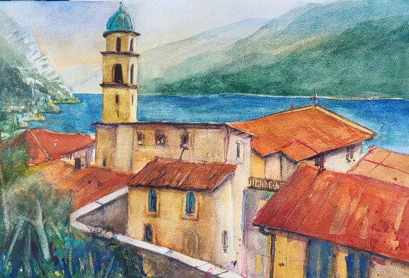Limone sul Garda, Gardasee Aquarell 2026 Baohong 300 38x56