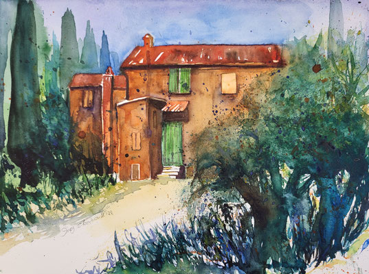 Altes Bauernhaus in Toskana Aquarell 2022 36 x 48 cm Inez Eckenbach-Henning