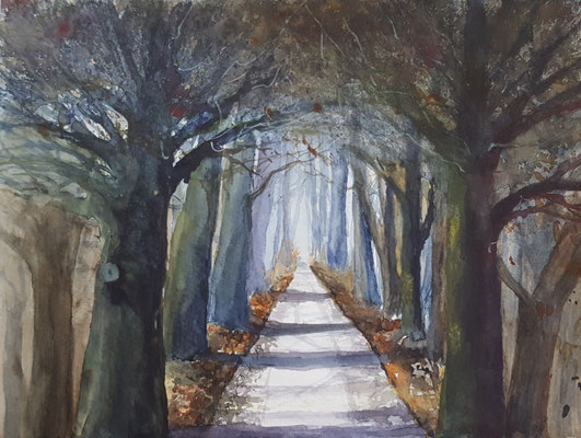 Winter Amalienstraße Hallbergmoos 2018 Aquarell 24 x 32 cm