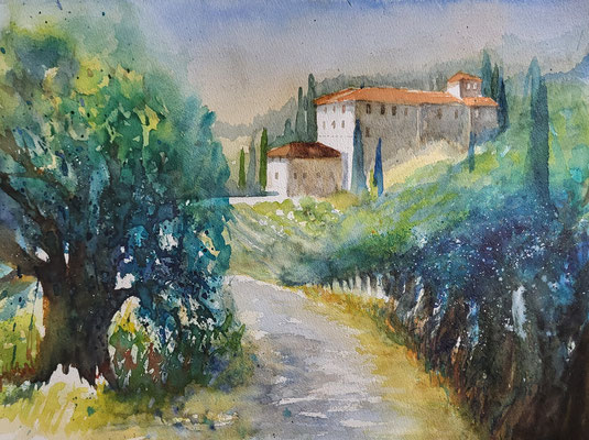 Landschaft bei Montepulciano Aquarell 2023 40 x 30 cm Inez Eckenbach-Henning