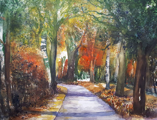 Weg zum Schafhof Freising 2018 Aquarell 36 x 48 cm - verkauft