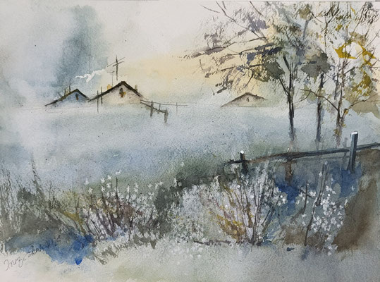 Morgennebel Aquarell 2025 23x31 cm auf Arches