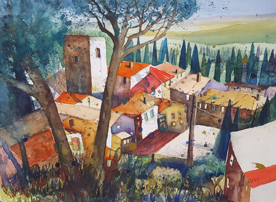 Vicopisano Toskana 2018 Aquarell 36 x 48 cm