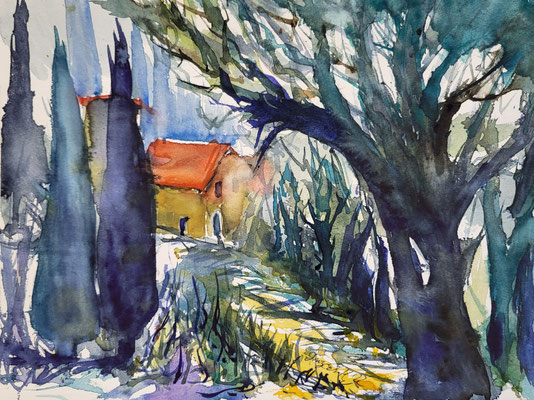 Haus im Süden Aquarell 2022 24 x 32 cm Inez Eckenbach-Henning