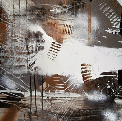 "Freiheit" Bild 1 - Misch - Schütt - Collagentechnik auf Leinwand mit Holzrahmen 103 x 103 cm © KunstMomente Christine Dablander 
