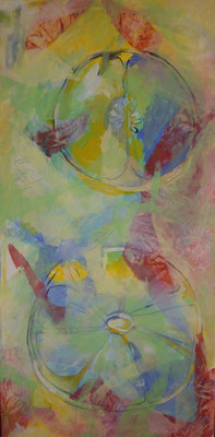 Stilleben 2   2008;  Gouache auf Leinwand;  30x80 cm Privatbesitz
