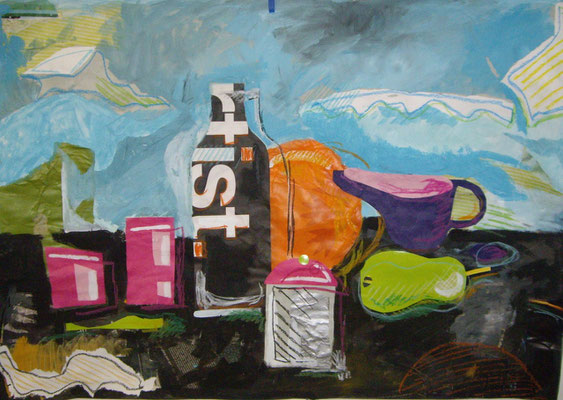 Stillleben 5 2008;  Collage  auf Papier;  100x70 cm