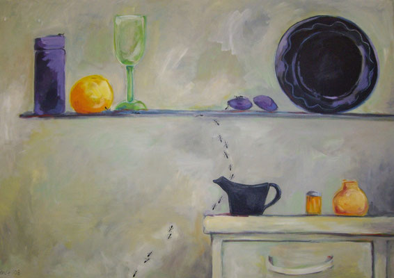 Unterwegs  2008; Gouache auf Leinwand;  100x70 cm