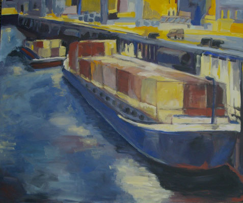 Containerschiff  2008;  Gouache auf Leinwand;  100x80 cm  Privatbesitz