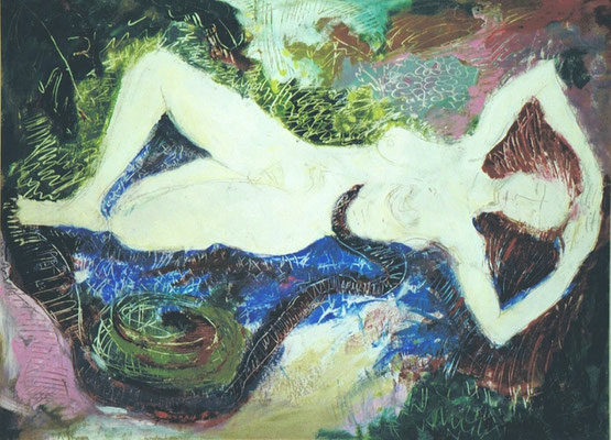 Im Paradies 2001;  Mischtechnik auf Papier;  80x60 cm  Privatbesitz
