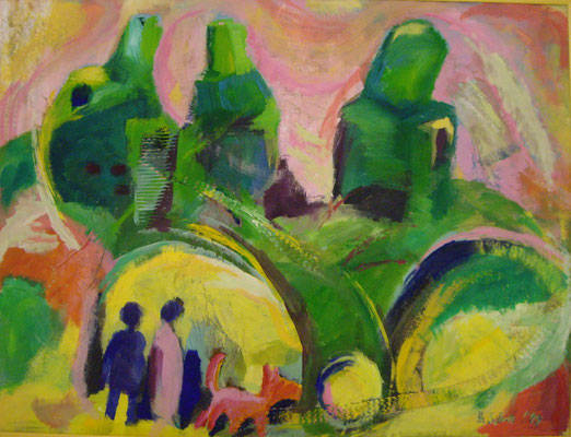 Spaziergang im Park  1999;   Gouache auf Papier;  ca. 100x70 cm