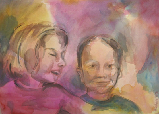 Geschwister  2007;  Gouache auf Leinwand;  80x60 cm  Privatbesitz