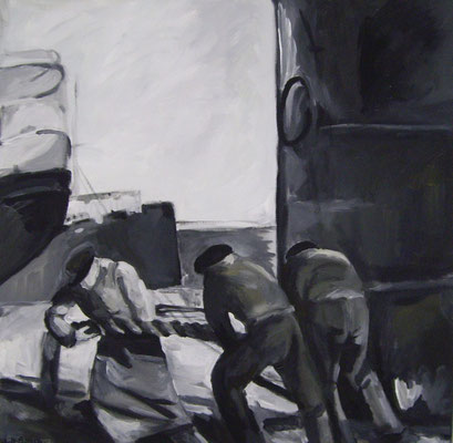 Hafenarbeiter 2  2008;  Gouache auf Leinwand;  50x50 cm  Privatbesitz