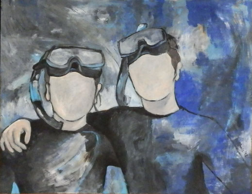 zusammen auftauchen  2012;  Gouache auf Leinwand;  100x80 cm
