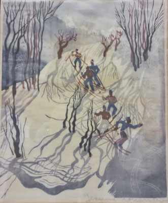 Le ski, bois gravé.