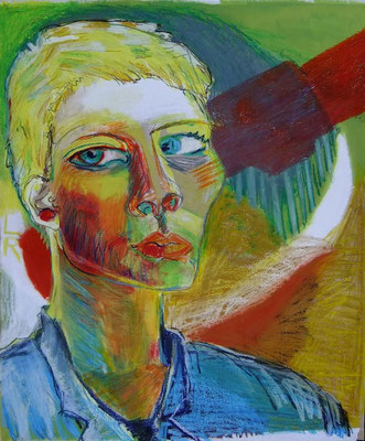 SELBSTPORTRAIT, 2010, Acryl & Ölkreide auf Packpapier, 80 x 100 cm